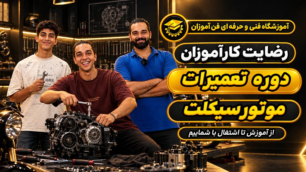 پوستر ویدیو رضایت کارآموزان دوره تعمیرات موتورسیکلت